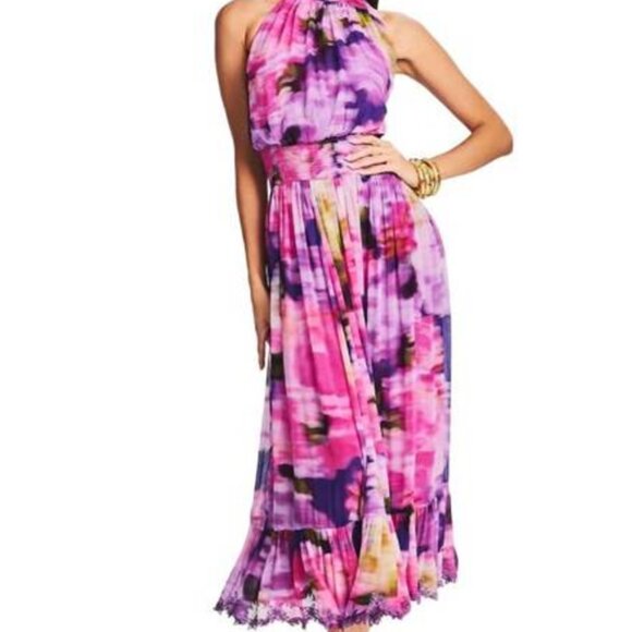 HEMANT & NANDITA Anay Halter Viscose Chiffon Midi Dress S $597 NWT - Picture 1 of 11